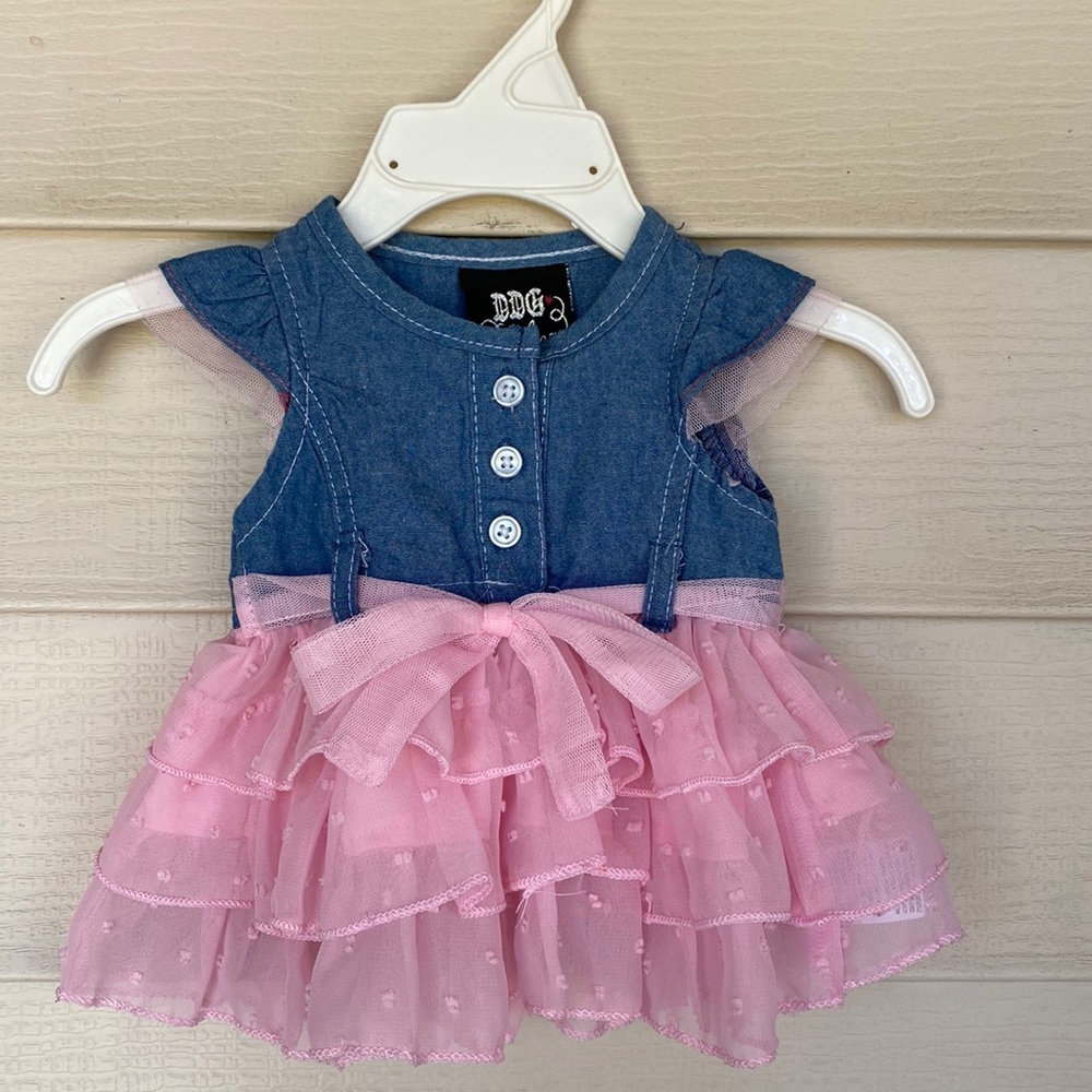 5/$25 DDG Darlings denim and tulle dress, size 0/3 months